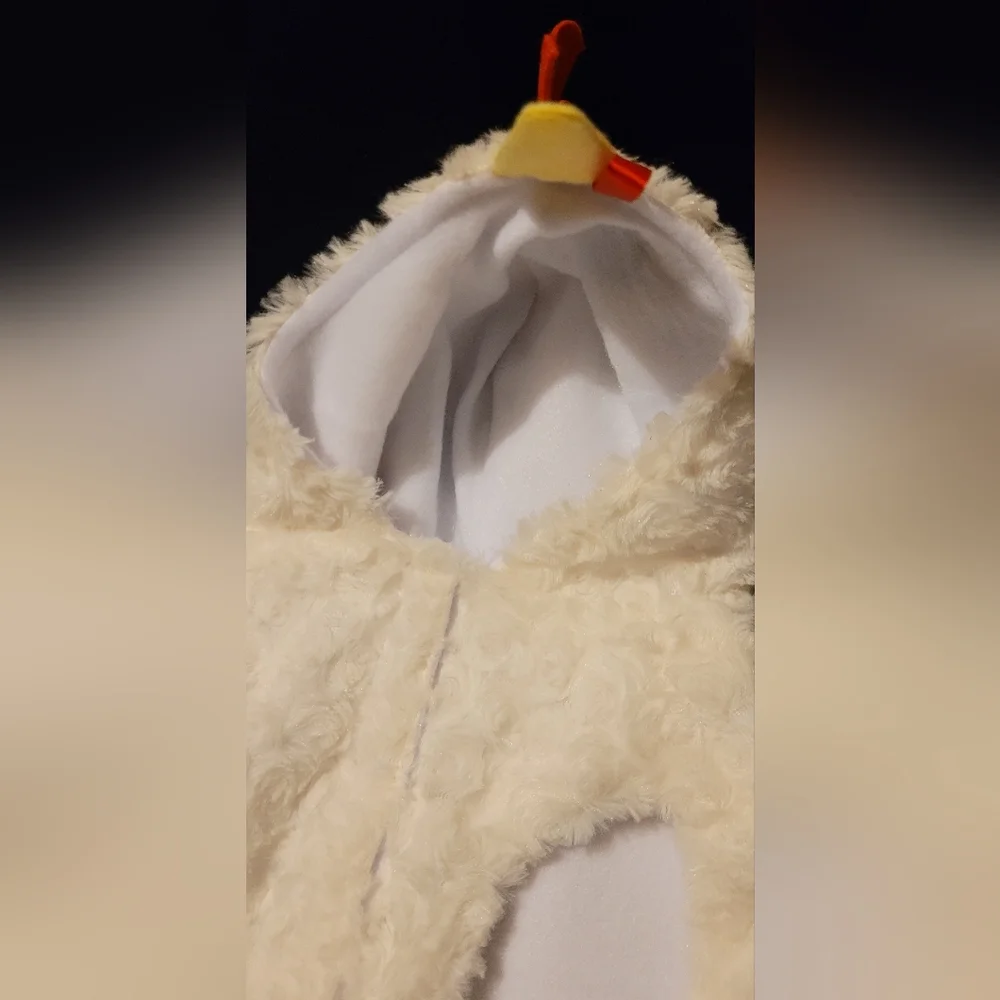White Fluffy Chicken Or Rooster Pet Costume with Red Comb On Hoodie, L